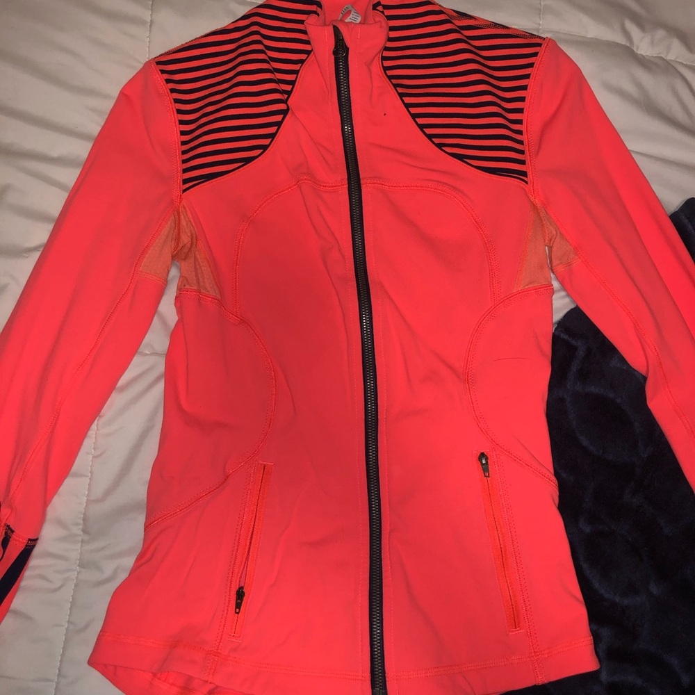 Lulu Lemon neon pink striped zip-up jacket
